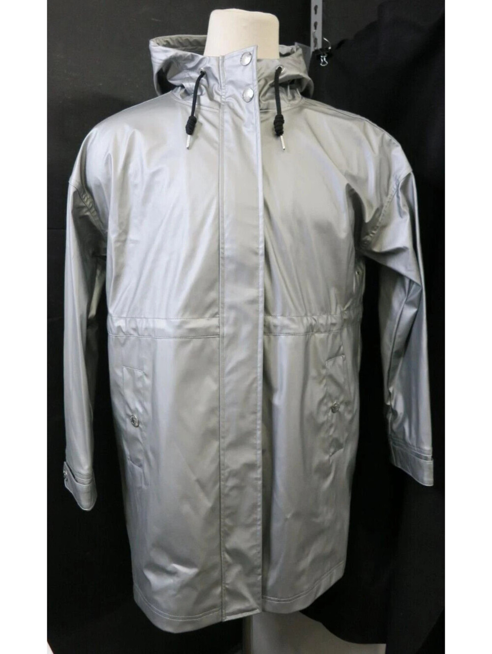 Calvin Klein Jeans Long Hooded Rain Coat Metallic Silver Large W/tags